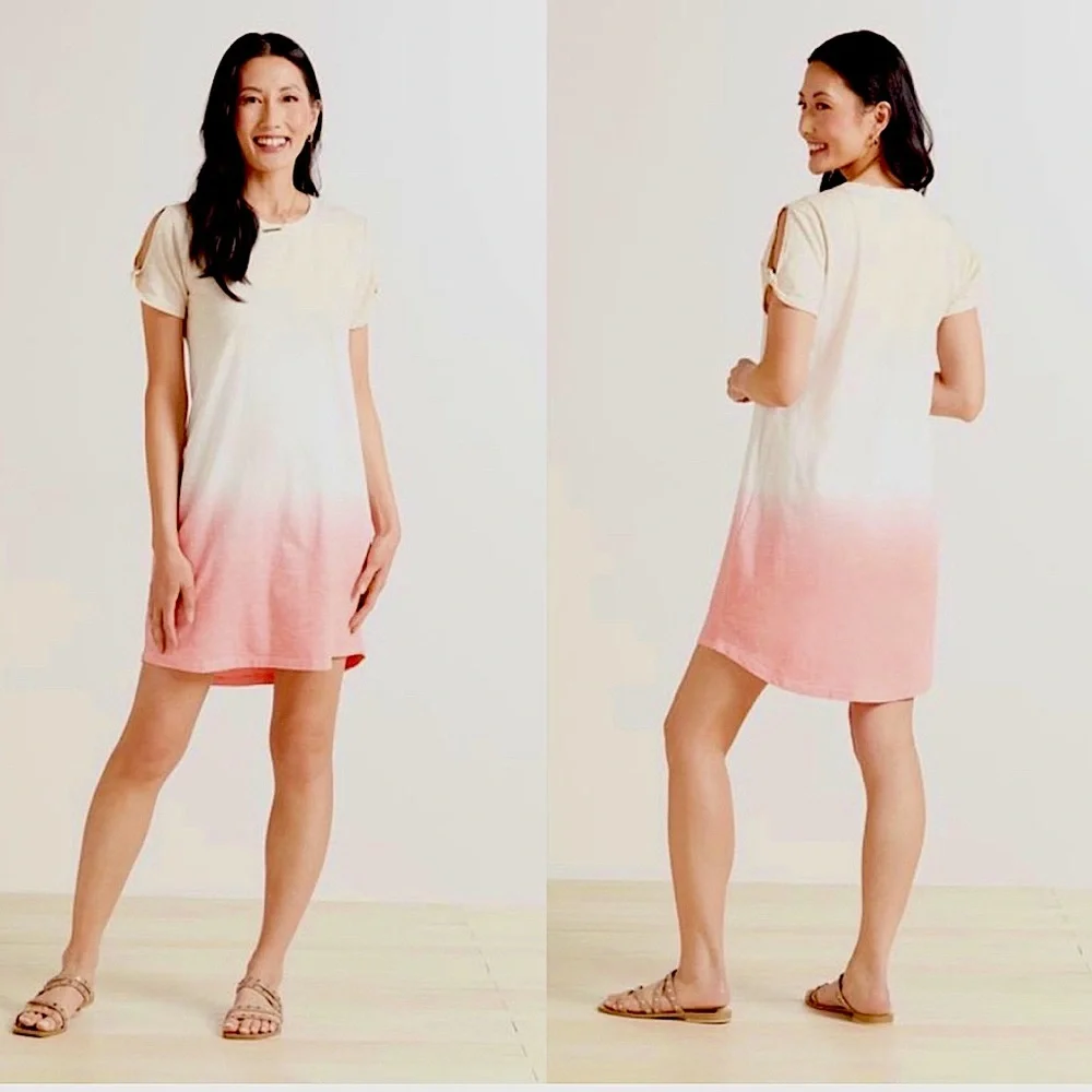 Sanctuary Ombré Tie-Dye Crew Neck Mini Shift T-Shirt Dress w/ Sleeve Detail - Picture 2 of 8